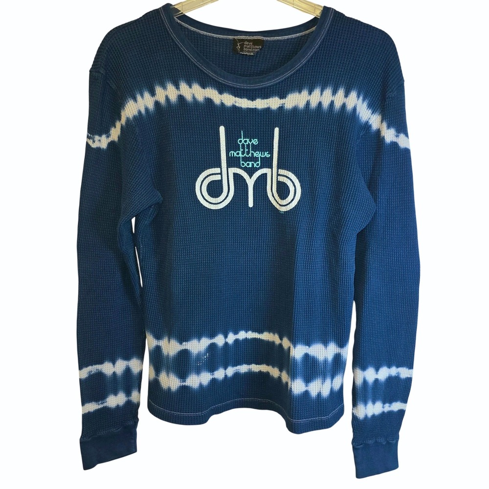 VTG Y2K Dave Matthews Band DMB Long Sleeve Thermal Tee Shirt Tie-Dye Blue Sz M L